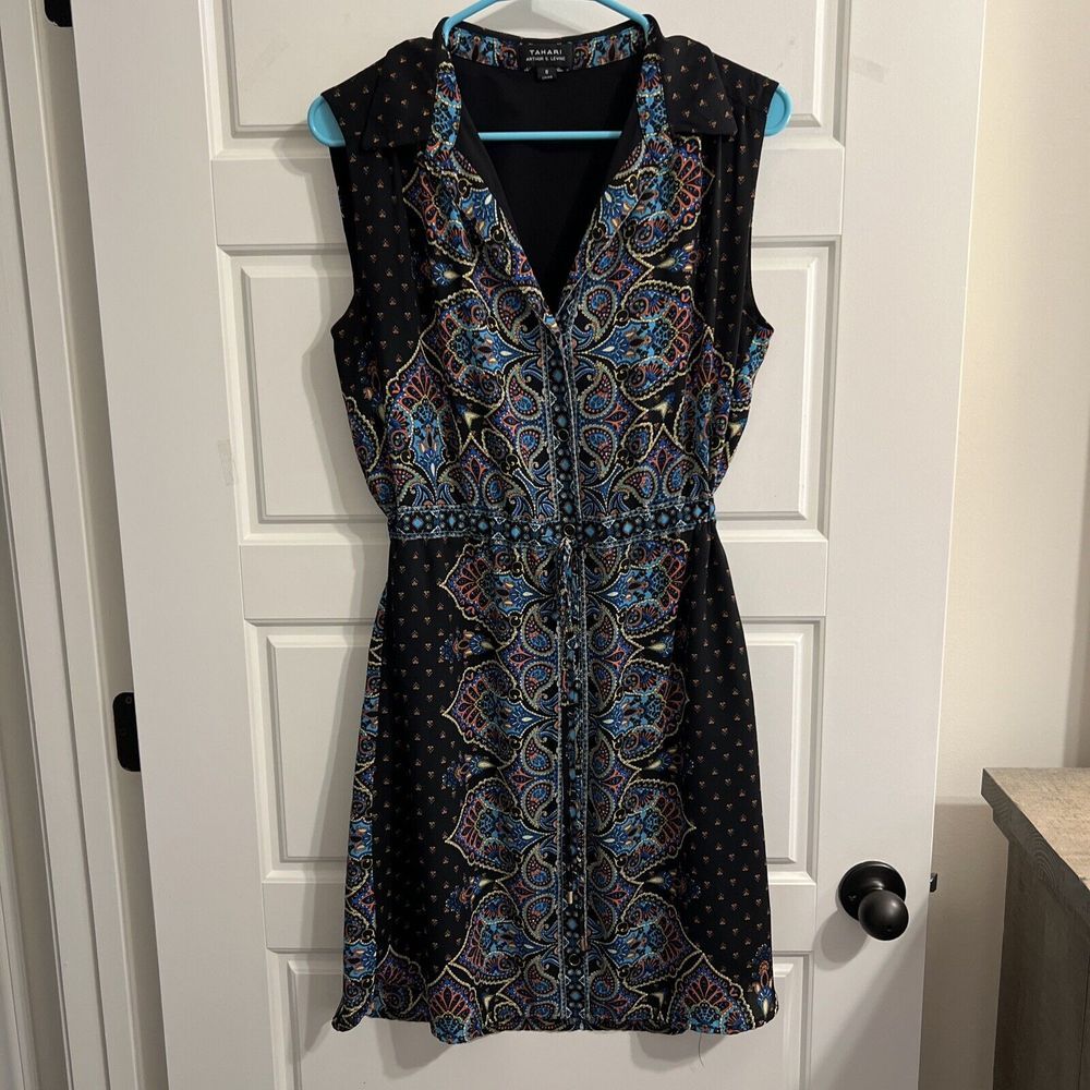 Tamari Arthur S Levine black paisley dress‎ with collar size 8